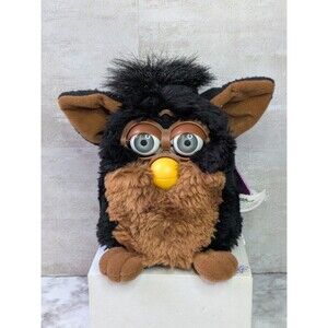 1999 Tiger Furby Black Brown Plush Electronic Toy Works Missing Eyelashes